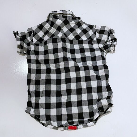 Disney Baby Mickey Mouse Black & White Plaid Button Up SS Shirt Sz 9M Cotton - Picture 3 of 4